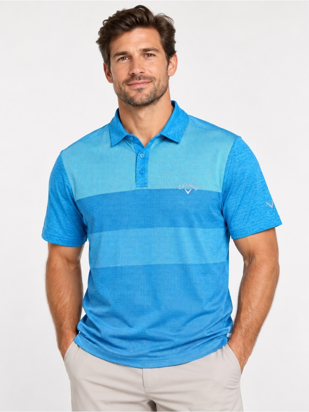 Callaway Polo Shirt Mens Medium Opti Dri Golf Top Short Sleeve Blue Geometric